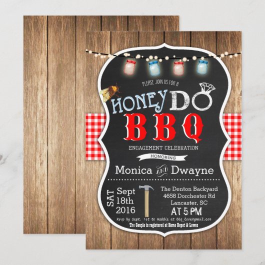 Invitation à l'engagement de couples Honey Do BBQ (Devant / Derrière)