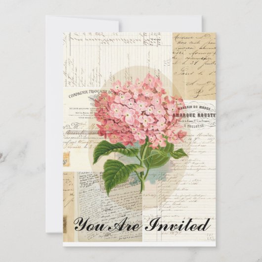Invitation à l'Ephémère française d'Hydrangea rose (Devant)