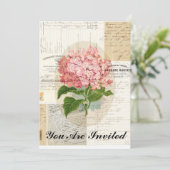 Invitation à l'Ephémère française d'Hydrangea rose (Debout devant)
