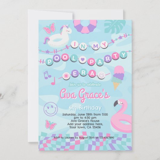 Invitation À l'époque de la fête de la piscine fête d'anniver (Devant)