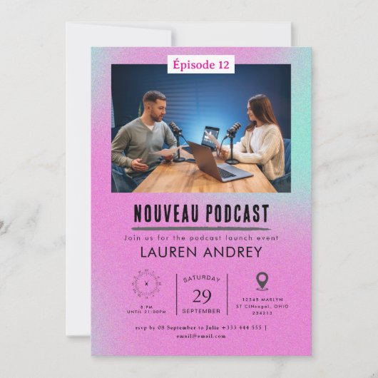 Invitation à l'événement de lancement de podcast (Devant)