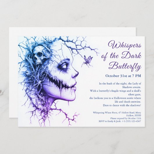 Invitation à l'Halloween de dame noire - Papillon (Devant / Derrière)