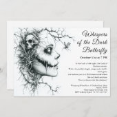 Invitation à l'Halloween de dame noire - Papillon  (Devant / Derrière)