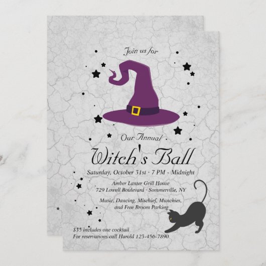 Invitation à l'Halloween de sorcière (Devant / Derrière)