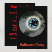 Invitation à l'Halloween de Witch Broomstick Blue (Devant / Derrière)
