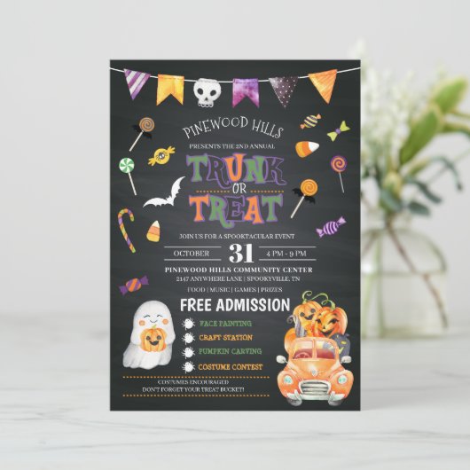 Invitation À L'Halloween Ou À Traiter Le Trunk (Debout devant)
