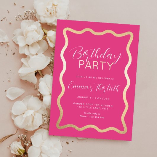 Invitation à l'huile d'anniversaire rose chaud