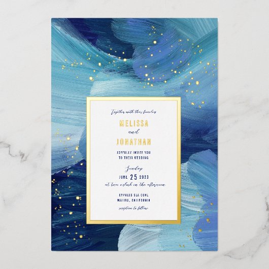 Invitation à l'huile de Faire-part de mariage bleu (Recto)