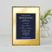 Invitation à l'huile de Mariage bleu or et marine (Debout devant)