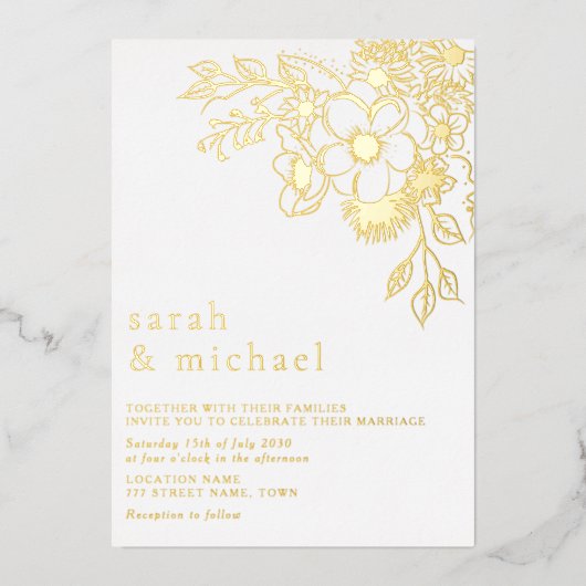 Invitation à l'huile de Mariage doré Floral (Recto)