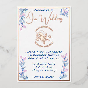 Invitation à l'huile de Mariage rose et bleu flora