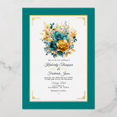 Invitation à l'huile de Mariage turquoise et or (Recto)