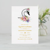 Invitation à l'huile de quinceañera en cygne noir (Debout devant)