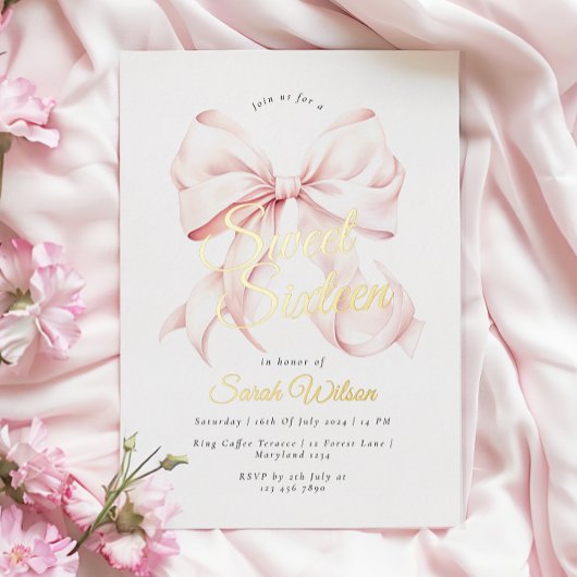 Invitation à l'huile de Sweet sixteen rose Bow