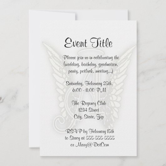 Invitation A - L'initiale Lrtter d'alphabet d'ange s'envole (Devant)
