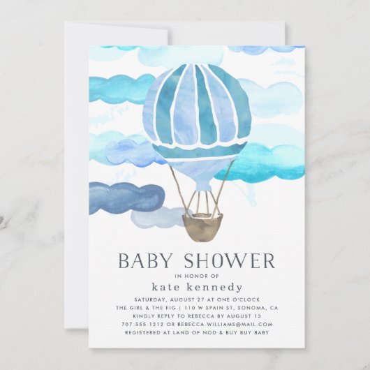 Invitation À l'invitation du Baby shower aérien | Bleu (Devant)
