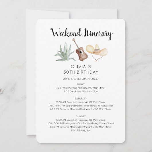 Invitation à l'itinéraire d'anniversaire de week-e (Devant)