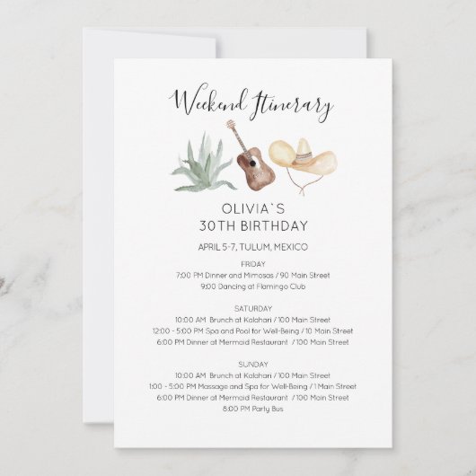 Invitation à l'itinéraire d'anniversaire de week-e (Devant)