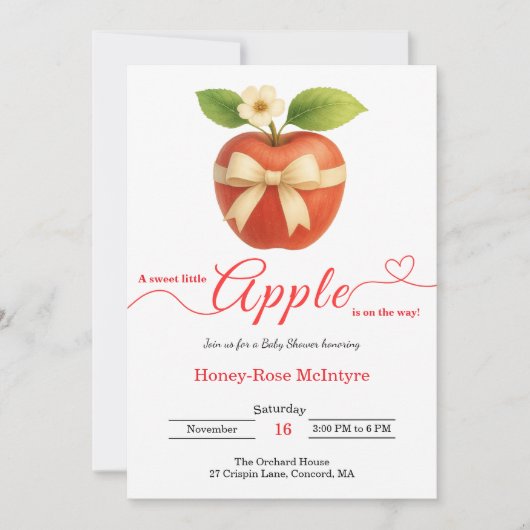 Invitation A Little Apple Is On The Way | Fall Baby Shower  (Devant)