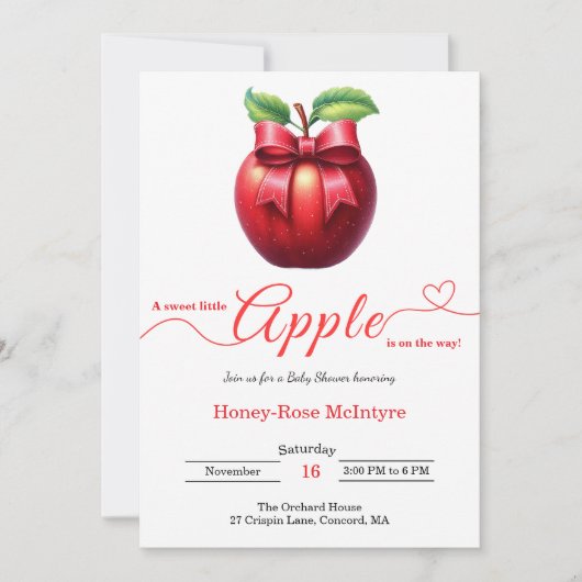 Invitation A Little Apple Is On The Way | Fall Baby Shower  (Devant)