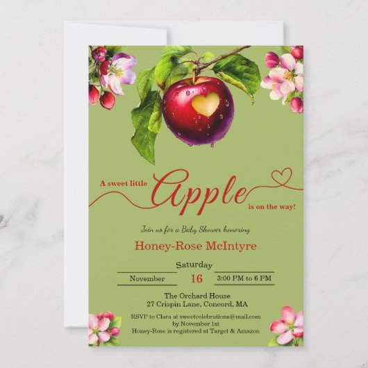 Invitation A Little Apple Is On The Way | Fall Baby Shower  (Devant)