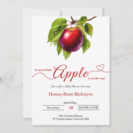Invitation A Little Apple Is On The Way | Fall Baby Shower  (Devant)