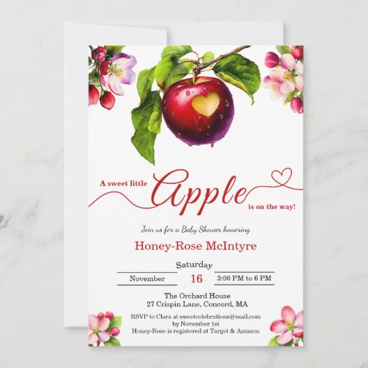 Invitation A Little Apple Is On The Way | Fall Baby Shower  (Devant)