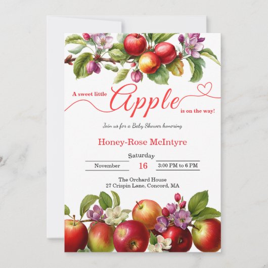 Invitation A Little Apple Is On The Way | Fall Baby Shower  (Devant)