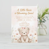 Invitation a little bear Floral Baby Shower Gender Neutral (Debout devant)