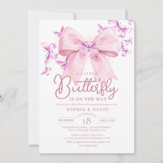 Invitation  A Little Butterfly Bow Baby Shower  (Devant)