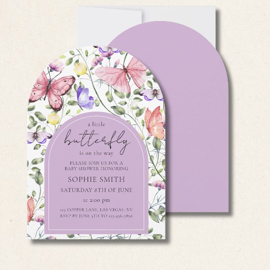 Invitation A Little Butterfly Is On The Way Purple Arch