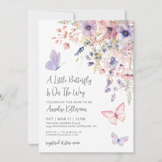 Invitation A Little Butterfly Wildflower Baby Shower (Devant)