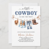 Invitation A Little Cowboy Wild West Blue boy Baby Shower (Devant)