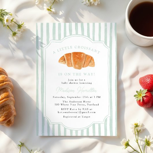 Invitation A Little Croissant Is on the Way Mint Baby Shower