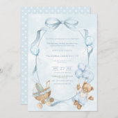 Invitation A Little Gentleman Blue Balloon Bear Baby (Devant / Derrière)