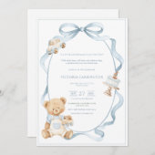 Invitation A Little Gentleman Blue Boy Bear Baby (Devant / Derrière)