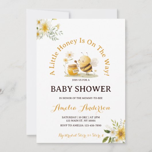 Invitation A Little Honey Bee Gender Neutral Baby Shower (Devant)