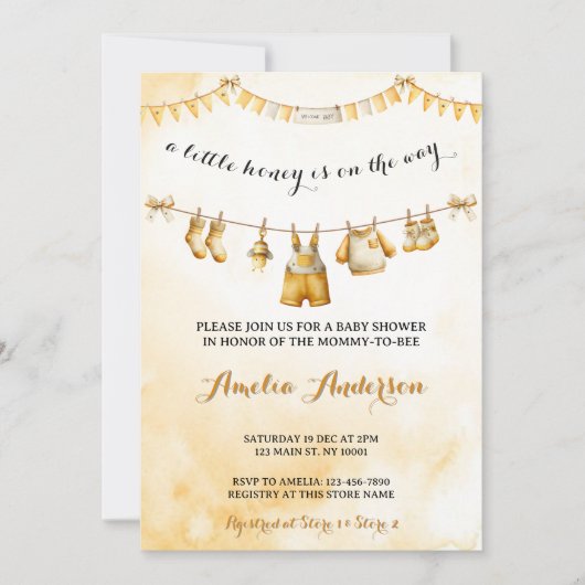 Invitation A little Honey On The Way Clothesline Baby Shower (Devant)