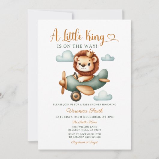 Invitation A little King is on the way Cute Lion Baby Shower (Devant)