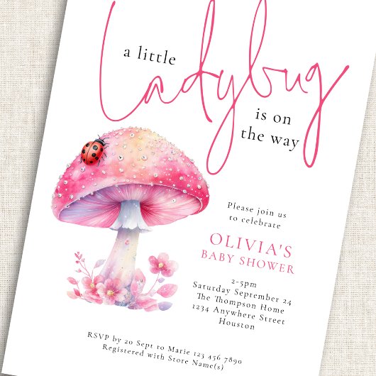 Invitation A Little Lady Bug Toadstool Baby Shower