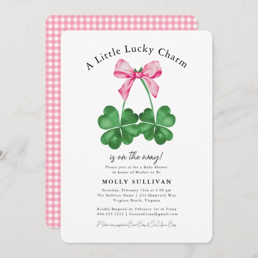 Invitation A Little Lucky Charm Shamrock Coquette Bow (Devant / Derrière)