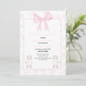 Invitation A Little Lucky Duckie Pink Bow Floral Baby Shower (Debout devant)