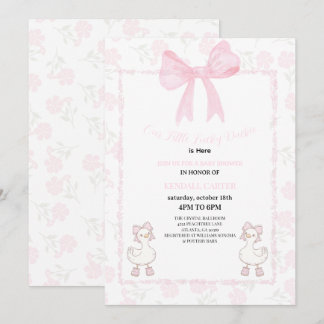 Invitation A Little Lucky Duckie Pink Bow Floral Baby Shower