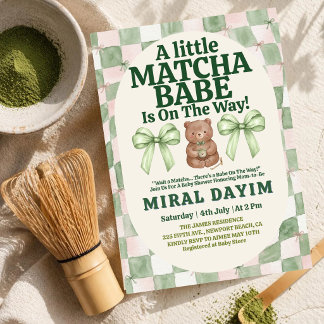 Invitation A Little Matcha Babe Cute Bear Matcha Baby Shower