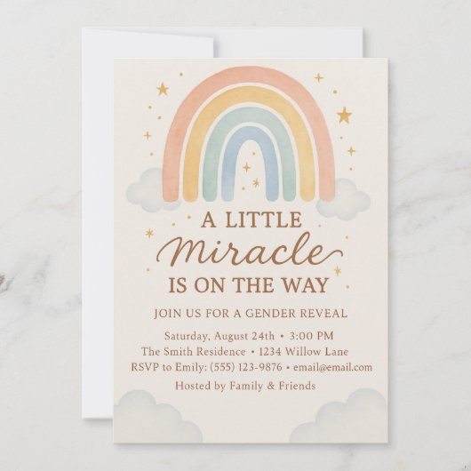 Invitation A Little Miracle Is On The Way Gender Reveal (Devant)