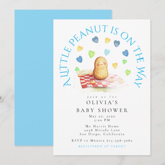 Invitation A Little Peanut is on the Way Baby Shower (Devant / Derrière)