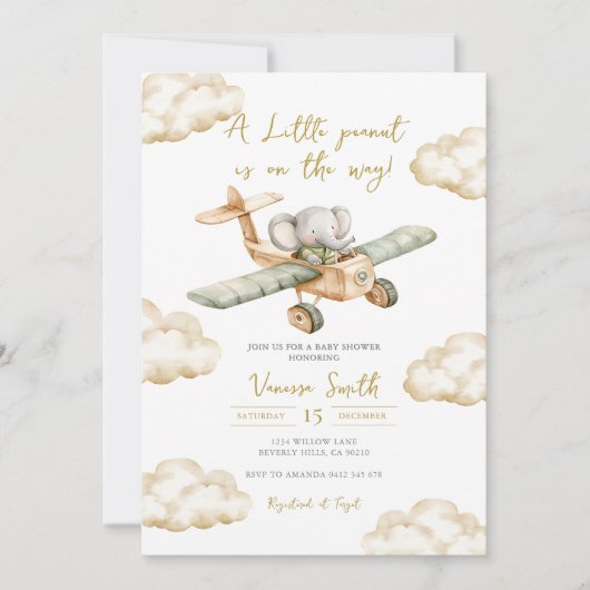 Invitation A Little Peanut is on the Way Elephant Baby Shower (Devant)