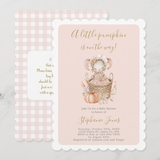 Invitation A Little Pumpkin Baby Shower girl (Devant / Derrière)