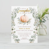 Invitation A Little Pumpkin Is on the Way Fall Baby Shower (Debout devant)
