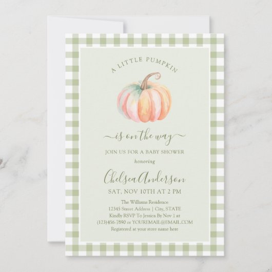 Invitation A Little Pumpkin is On The Way Fall Baby Shower (Devant)